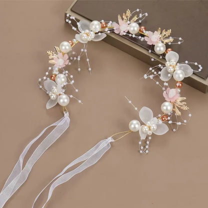 Bridal Crystal Pearl Tiara - Floral Wedding Crown Headband Hair Jewelry