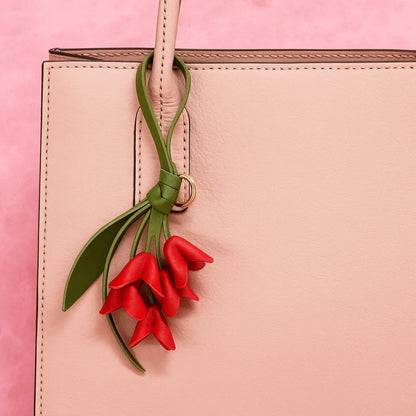 Flower PU Leather Keychain Pendant – Cute Cartoon Car Keyring & Fashion Bag Charm Ornament