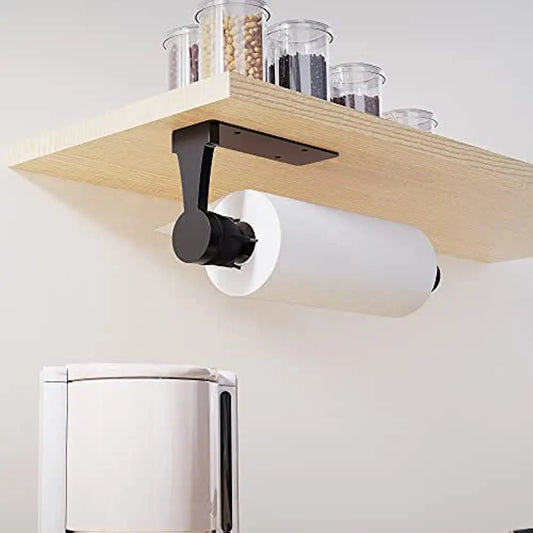 Wall Mount Paper Towel Holder with Damping Effect - Single Hand Operation, Under Cabinet Design for Kitchen and Bathroom