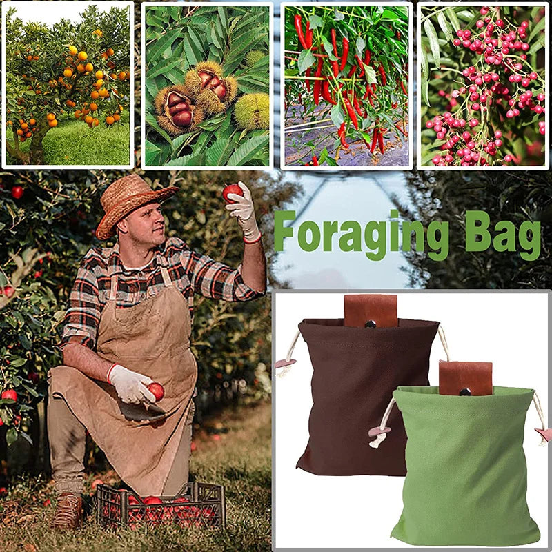 Outdoor Leather Foraging Bag – Bushcraft Waist Pouch for Vegetable, Fruit & Garden Harvest, Camping Tool Storage