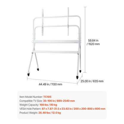 SucceBuy Mobile Rolling TV Stand Cart with Wheels for Multiple TV Sizes – Portable Adjustable TV Mount for Living Room, Bedroom & Office
