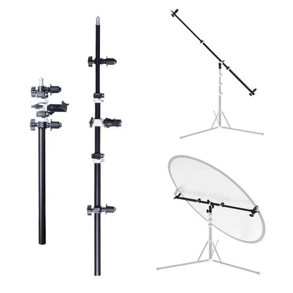 125cm Telescopic Reflector Holder Pole – Crossbar Boom Arm for Light Stand, Flash, Speedlite & Diffuser Background Support