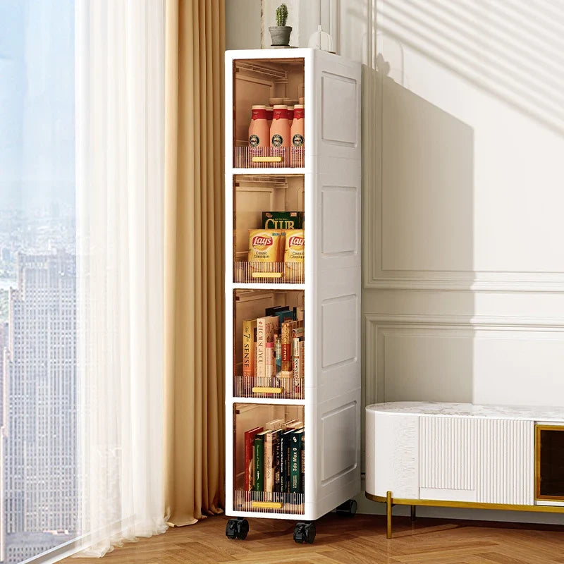20cm Slim Storage Cabinet - 3/4/5 Tier Narrow Rolling Organizer Shelf with Wheels for Space-Saving Home Storage