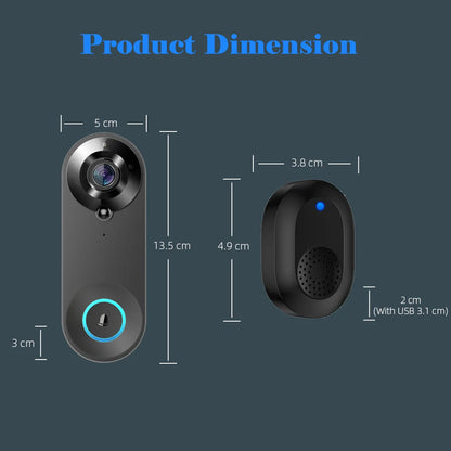 1080P Wireless Video Doorbell Camera – WiFi Smart Doorbell, Tuya Smart Home Security, Motion Detection, Night Vision, Intercom