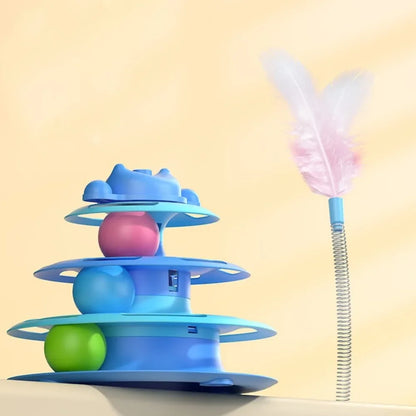 4-Layer Feather Cat Turntable - Interactive Ball & Playing Stick Toy for Cats