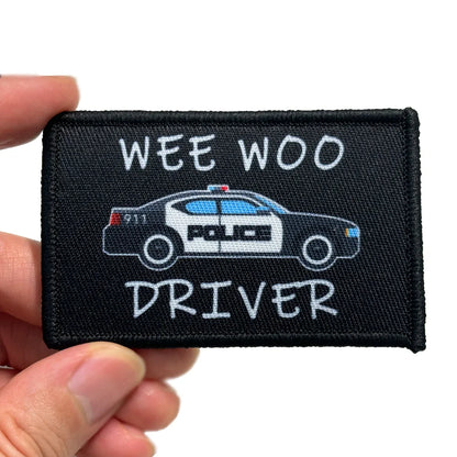 Wee Woo Driver Patch - 2"x3" Funny Removable Patch for Police Car, Ambulance EMT, Fire Engine with Hook & Loop Backing