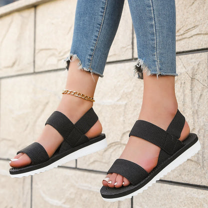 Women's Fashion Trend Flat Sandals | Anti-Slip & Comfortable | Pure Black with Matching Color Sole