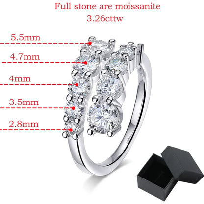 Smyoue 10-Gem Moissanite Ring for Women — Sparkling Lab-Created Diamond Wedding Band, 925 Sterling Silver Jewelry