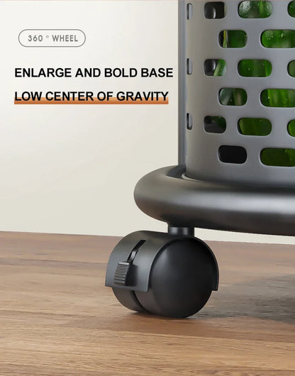 5 Layer Stainless Steel Rotating Shelf - Kitchen & Bathroom Storage Baskets, Fruit & Vegetable Rack with Wheels