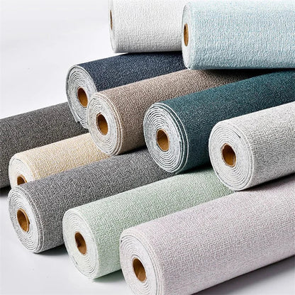 Linen 3D Foam Self-Adhesive PVC Wallpaper - Solid Color, Thickened Waterproof Wall Stickers for Home Renovation & Decor