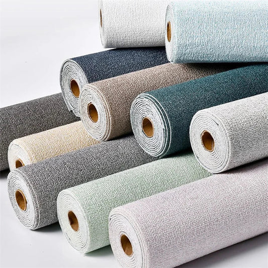 Linen 3D Foam Self-Adhesive PVC Wallpaper - Solid Color, Thickened Waterproof Wall Stickers for Home Renovation & Decor