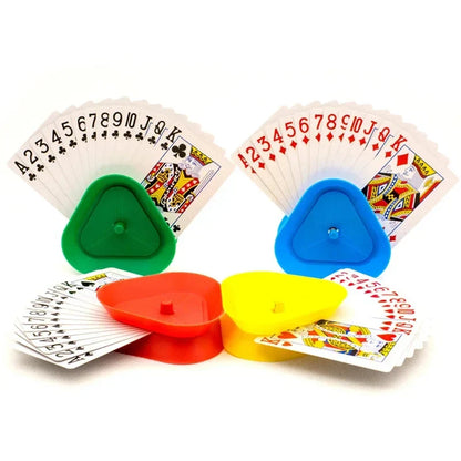 Triangle Poker Holder – Four-Color Desktop Card Stand, Hands-Free Game Holder for Kids & Elderly