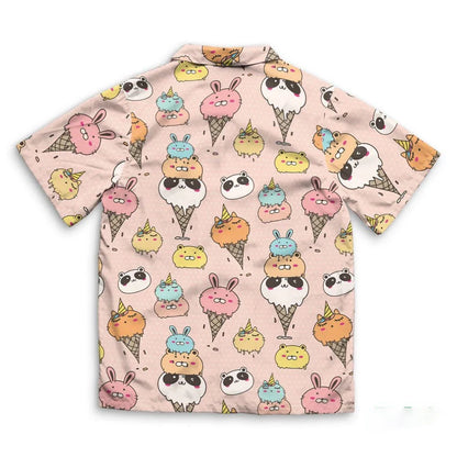 Men’s Ice Cream Hawaiian Shirt - Summer Beach Print Short Sleeve Casual Top with Original Design