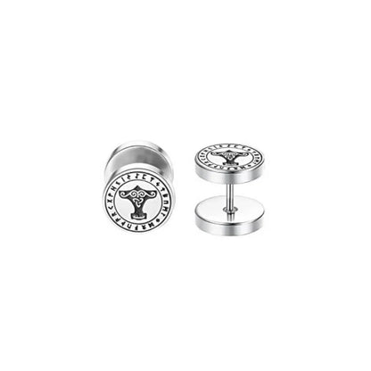 1/6 Pairs 18G Viking Rune Round Stud Earrings — 316L Stainless Steel Cartilage, Tragus & Helix Piercing Jewelry for Men & Women