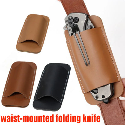 Retro Leather Knife Sheath – Horizontal Belt Carry Pocket Knife Holster, Durable Men’s EDC Knife Holder Case