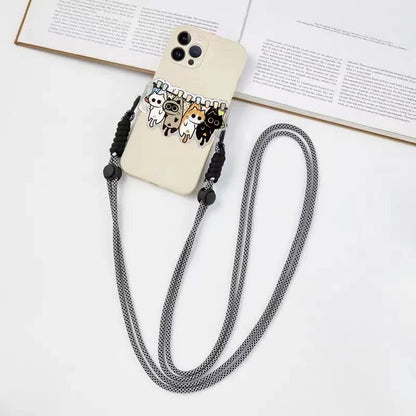 Cute Cartoon Cat & Dog Phone Lanyard – Adjustable Crossbody Shoulder Strap, Back Clip Hanging for Universal Mobile Phones