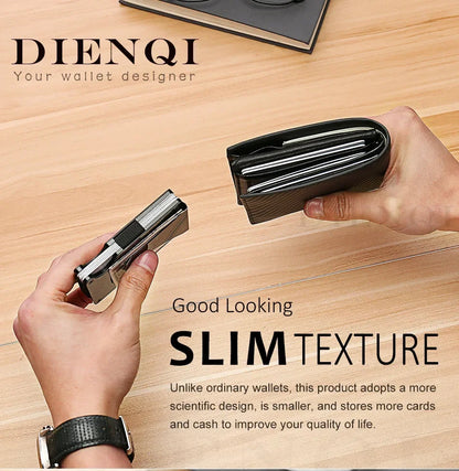 RFID Carbon Fiber Metal Wallet for Men – Slim Minimalist Card Holder, Thin Small Money Clip Purse