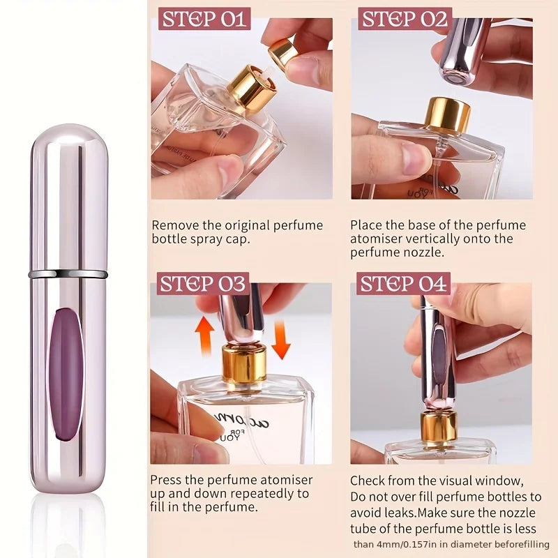 5ml Travel Perfume Atomizer - Portable Refillable Aluminum Spray Bottle for Perfume Cosmetics and Travel Use