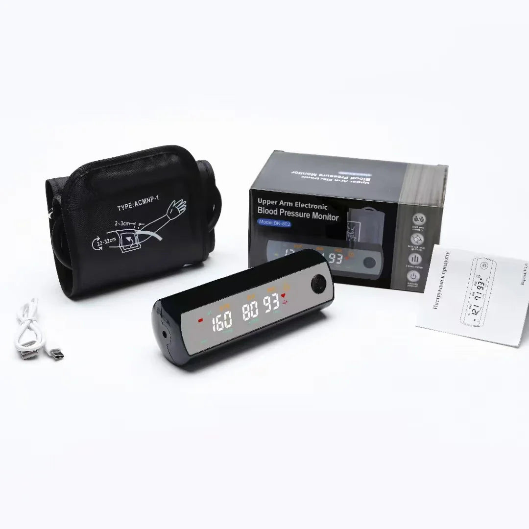 Rechargeable Li-Ion Battery Blood Pressure Monitor – LCD Large Screen Sphygmomanometer with Russian Voice Tonometer