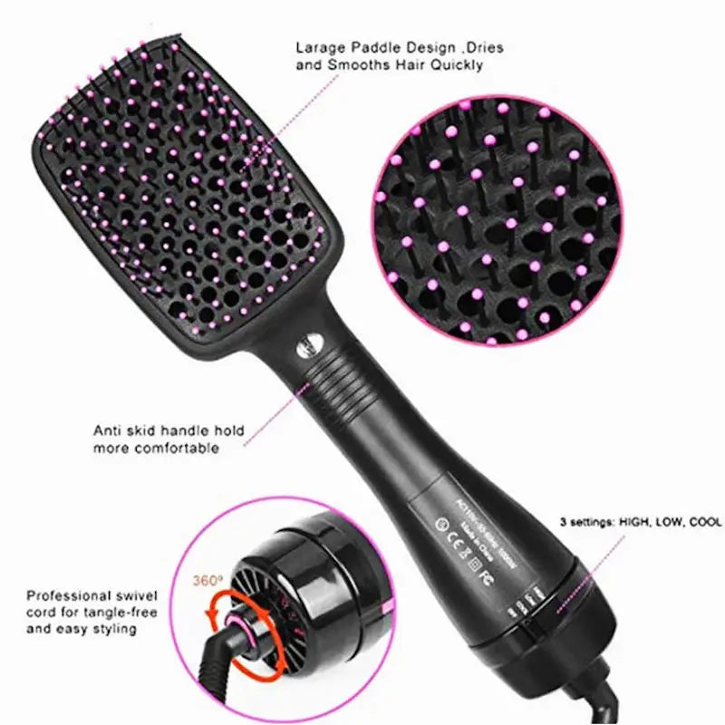 All-in-1 Hot Air Brush Styler – Electric Ion Hair Dryer, Volumizer, Straightener & Curler Comb Roller