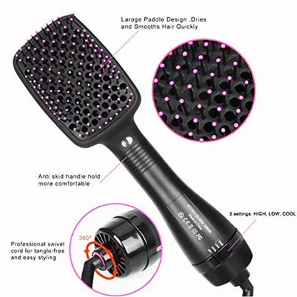 All-in-1 Hot Air Brush Styler – Electric Ion Hair Dryer, Volumizer, Straightener & Curler Comb Roller