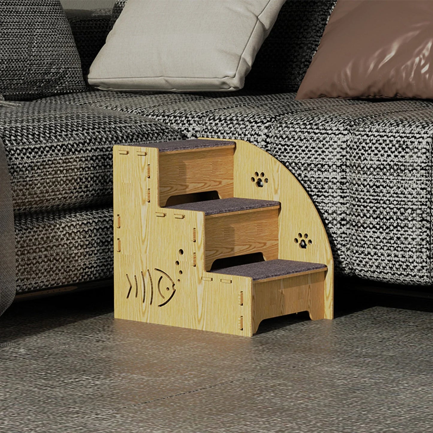 Wooden Non-Slip 3-Step Pet Stairs Ramp for Dogs & Cats – Indoor Climbing Ladder for Small Pets and Senior Animals