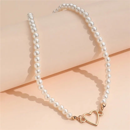 Imitation Pearl Heart Choker Necklace for Women – Trendy Party Clavicle Jewelry Gift
