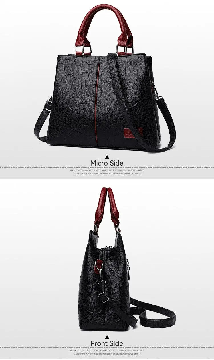 2023 New Fashion Large Capacity Shoulder Handbag - Solid Color, Soft Leather, Letter Embossed Ladies' Bag