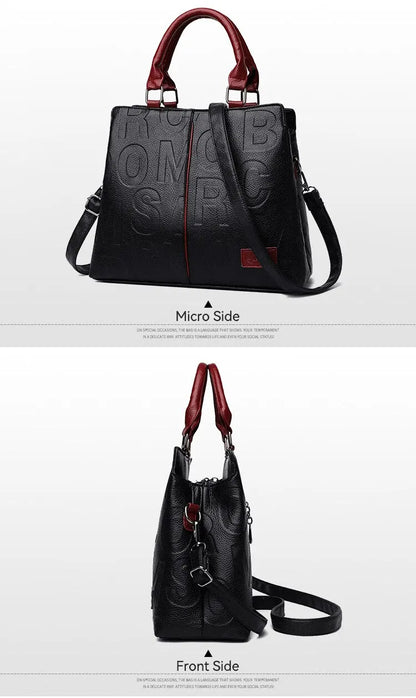 2023 New Fashion Large Capacity Shoulder Handbag - Solid Color, Soft Leather, Letter Embossed Ladies' Bag