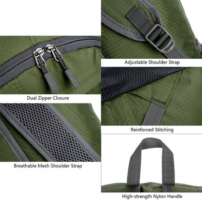 Lightweight Foldable Backpack - Waterproof Packable Daypack for Men & Women, Travel, Hiking, Outdoor Cycling & Camping Bag
