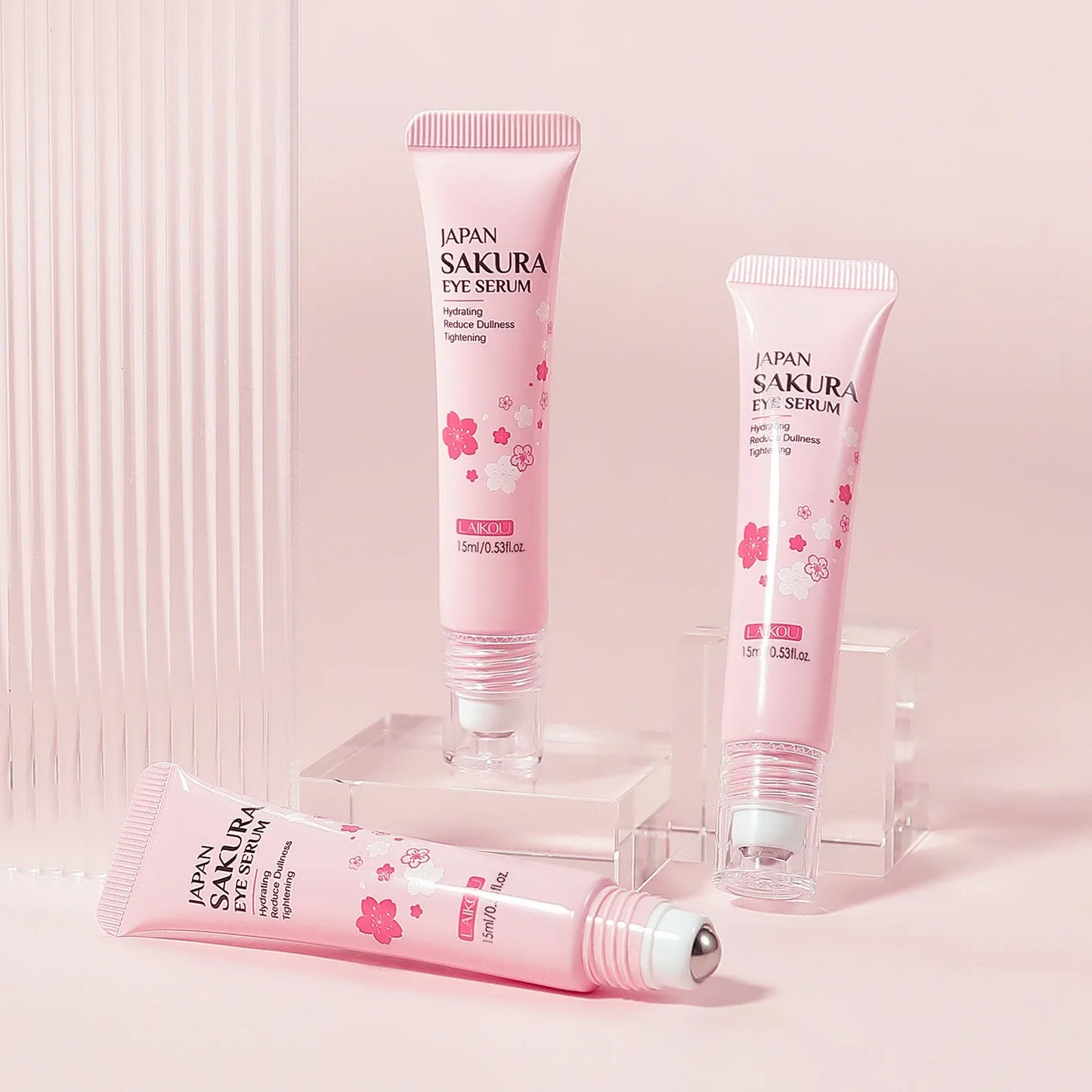 LAIKOU Sakura Eye Serum Roller — Hyaluronic Acid Moisturizing Cream for Eye Bags & Dark Circles, 15ml