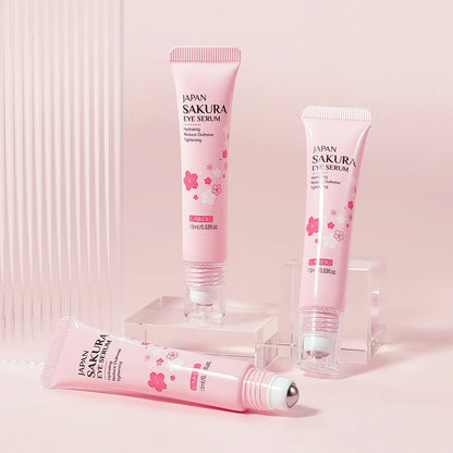 LAIKOU Sakura Eye Serum Roller — Hyaluronic Acid Moisturizing Cream for Eye Bags & Dark Circles, 15ml
