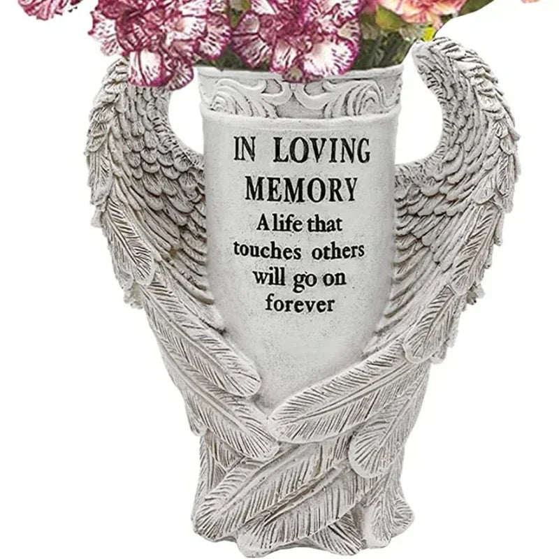Angel Wings Memorial Figurine – Garden & Cemetery Decoration, Vase Statue, Beautiful Memorial Gift