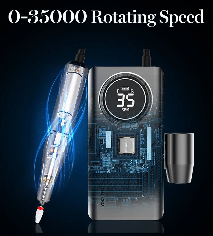 YOKEFELLOW Professional Nail Drill Kit – 35000RPM Rechargeable Electric Nail File for Manicure, Acrylic & Gel Nails
