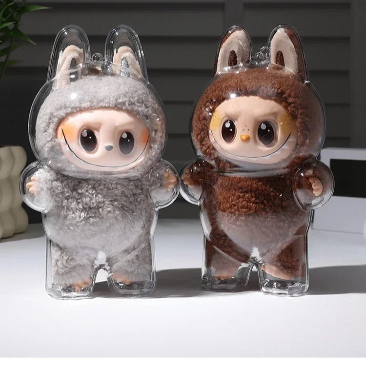 Labubu Transparent Protective Cover – Cute Elf Plushie Display Bag & Mini Portable Storage Box for Stuffed Toys