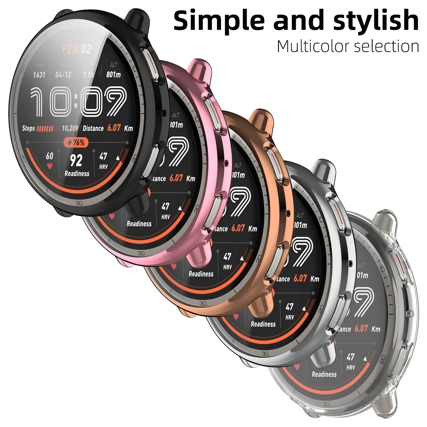 Soft TPU Case for Amazfit Active 2 – All-Around Protective Bumper Cover with Built-In Screen Protector