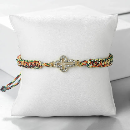 Crystal Hollow Cross Bracelet - Braided Prayer Healing Bangle Jewelry Gift for Women & Yoga Lovers