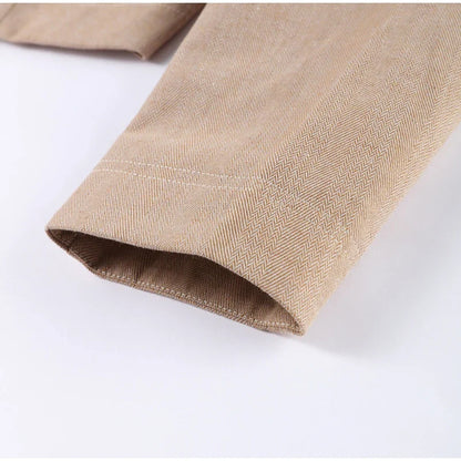 Women’s Cotton Linen Trousers Set — Casual Lapel Crop Top & Straight Pants Streetwear Spring Autumn Outfit