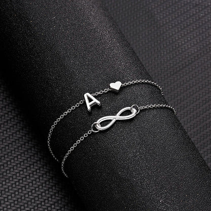 Bohemia A-Z Letter Initial Anklet for Women - Silver Heart Initial Anklet Bracelet, Beach Party & Travel Foot Jewelry