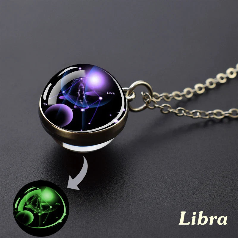 Luminous Zodiac Constellation Necklace – Starry Sky Glass Ball Pendant for Men & Women, 12 Astrology Signs Gift