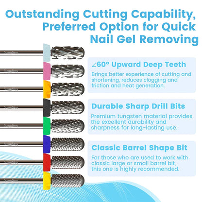 Gold Tungsten Carbide Nail Drill Bits – Large Barrel Milling Cutter, Pro Reversed Durable Grinding & Polishing Tools Accessories 4XC