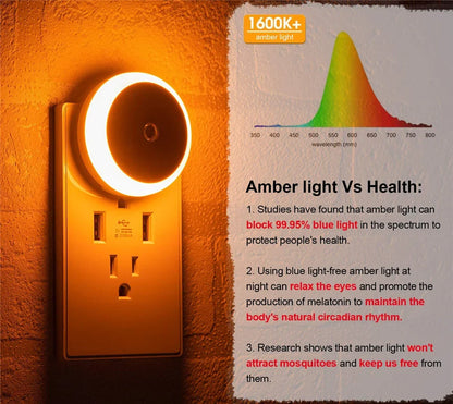 LED Night Light – Smart Sensor Round Plug-In Wall Lamp for Bathroom, Home, Kitchen, Hallway, Stairway, Bedroom