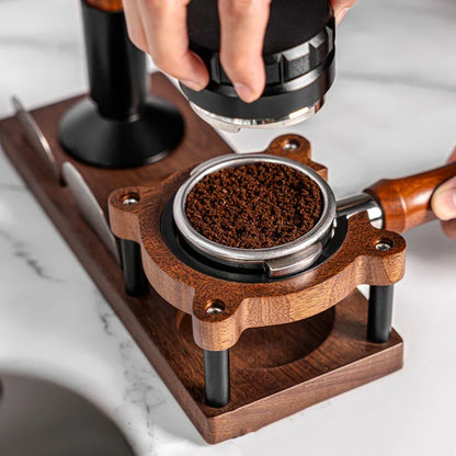 51/53/54/58mm Wood Coffee Tamper Station – Portafilter & Filter Screen Holder Stand for Espresso Barista Tools
