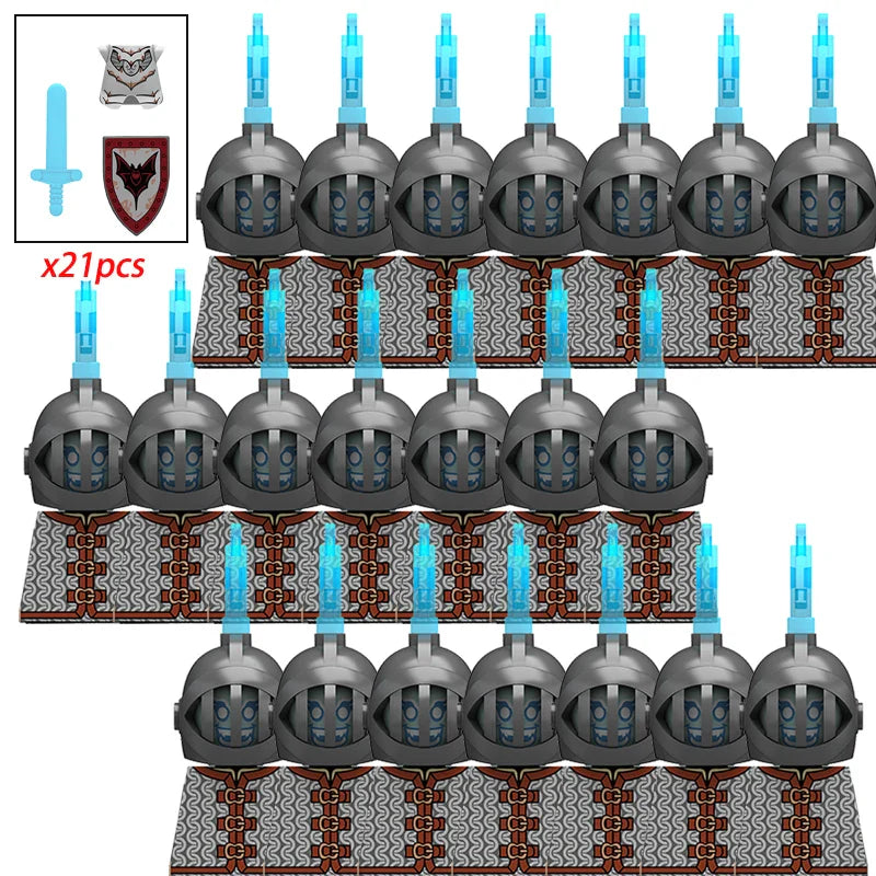 21PCS MOC Medieval Knights & Roman Legion Soldiers Building Blocks Set Warrior Figures with Weapons Helmet Bricks Toy Collection
