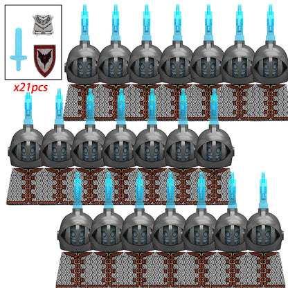 21PCS MOC Medieval Knights & Roman Legion Soldiers Building Blocks Set Warrior Figures with Weapons Helmet Bricks Toy Collection