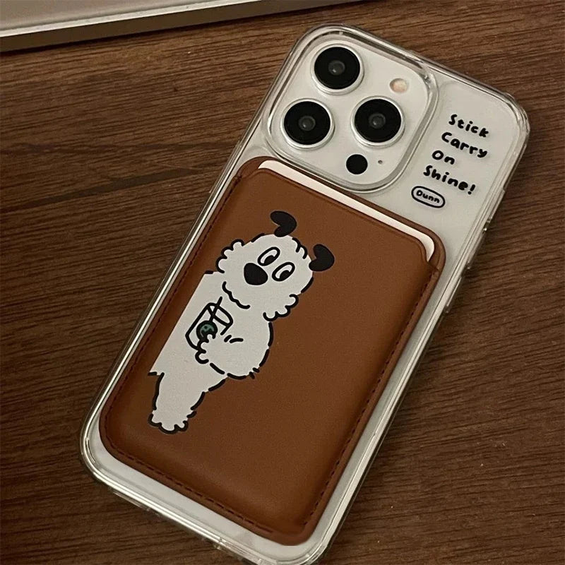 Cute Dog Cartoon Magnetic Phone Card Holder – Back Case Wallet for iPhone 15/14 with MagSafe Slot for ID & Bank Cards