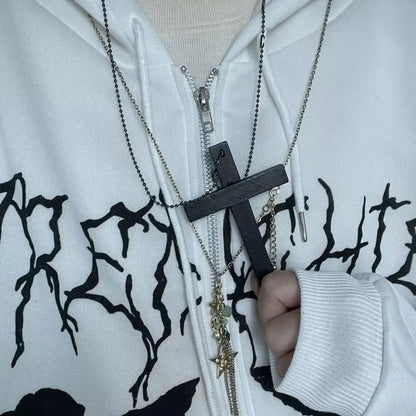 Trendy Punk Gothic Wood Cross Pendant Necklace for Men & Women – Vintage Black Hip Hop Y2K Party Jewelry Gift