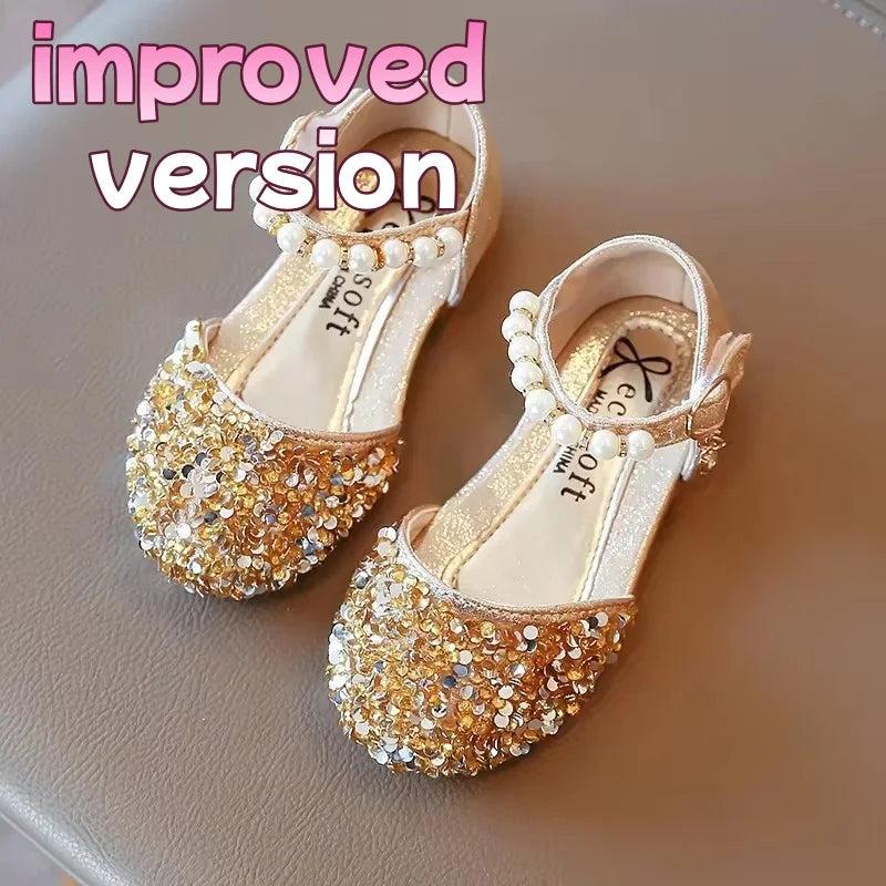 Girls Sequined Leather Shoes - Fashion Princess Sandals for Baby Girls, Size 21–35