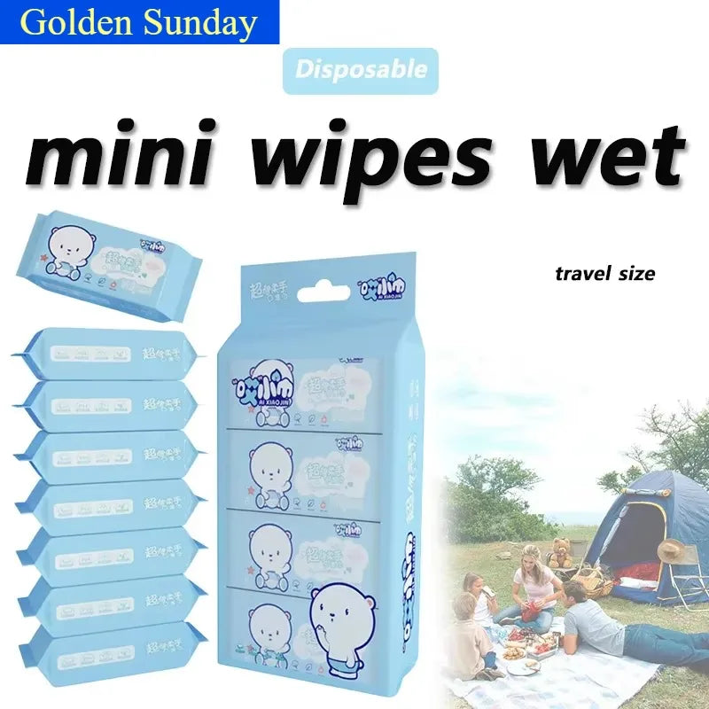 64Pcs Disposable Mini Hand Wipes – Portable Travel Size Hand & Mouth Cleaning Wet Wipes for Home, School & Daily Hygiene Use