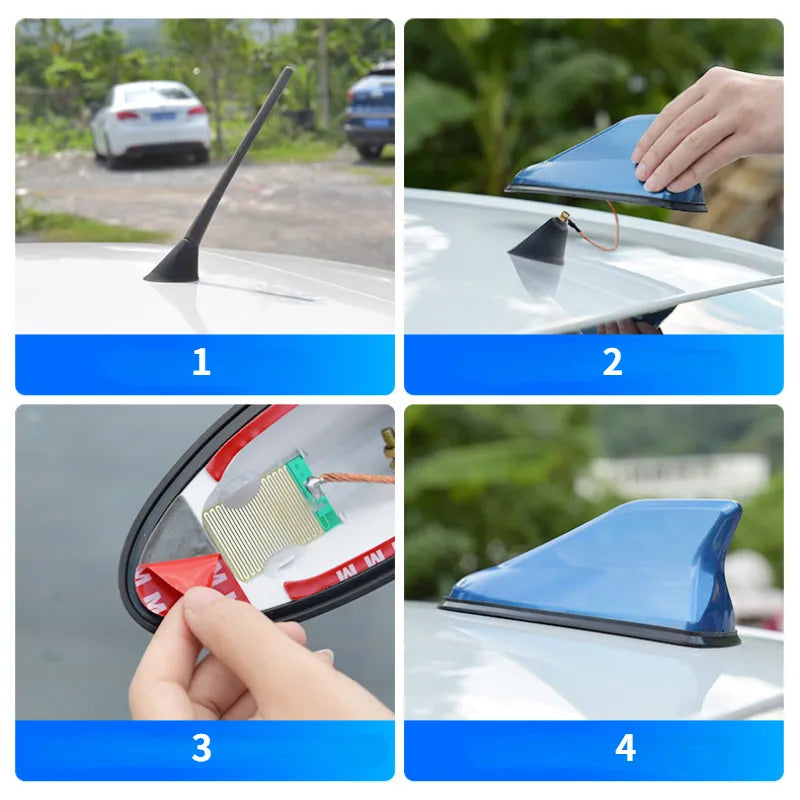 Universal 16cm Carbon Fiber Look Shark Fin Antenna: Auto Radio AM FM Signal Amplifier - Roof Top Mount Aerial Toppers for Cars
